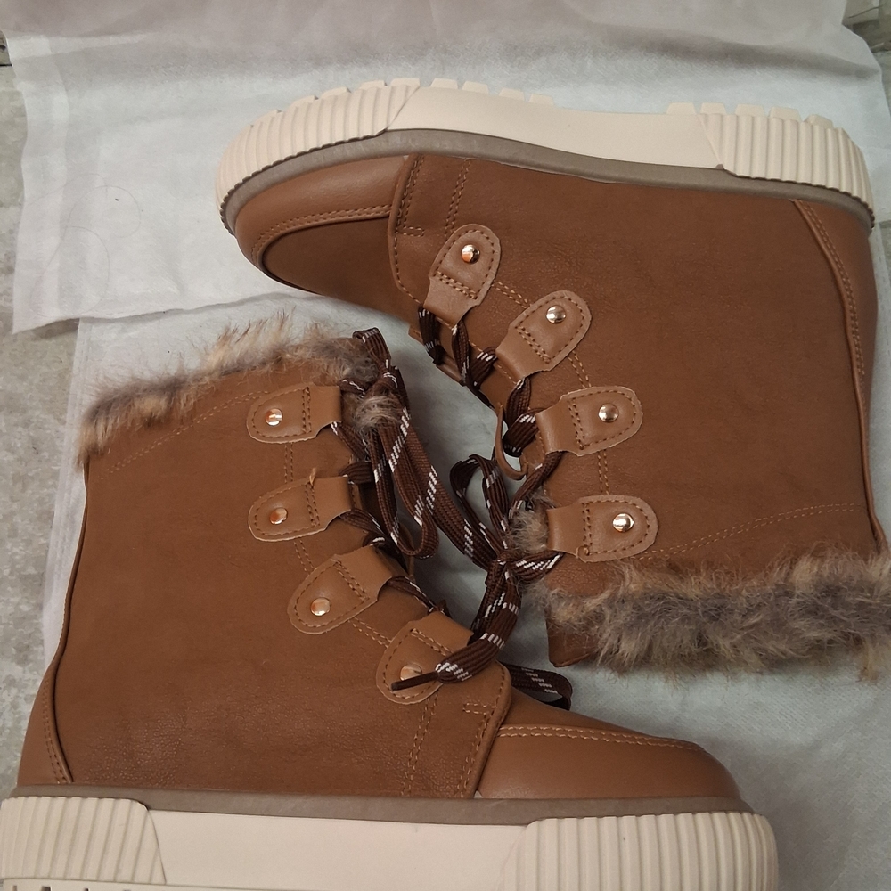 Journee Collection Brown Ankle Boots with Faux Fur Trim
